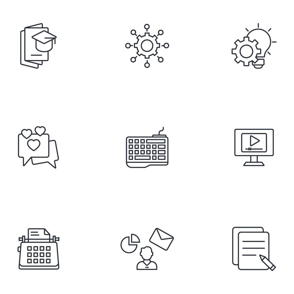 conjunto de ícones de redação. elementos de vetor de símbolo de pacote de redação para web infográfico