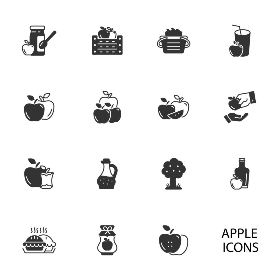 conjunto de ícones de maçã. elementos do vetor de símbolo de pacote de maçã para web infográfico