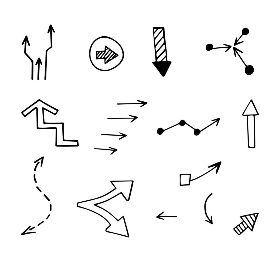 conjunto vetorial de setas desenhadas à mão, elementos para apresentação vetor