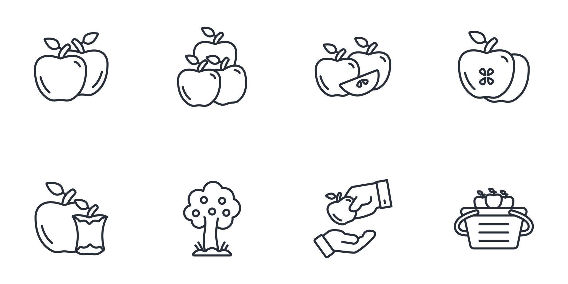 conjunto de ícones de maçã. elementos do vetor de símbolo de pacote de maçã para web infográfico