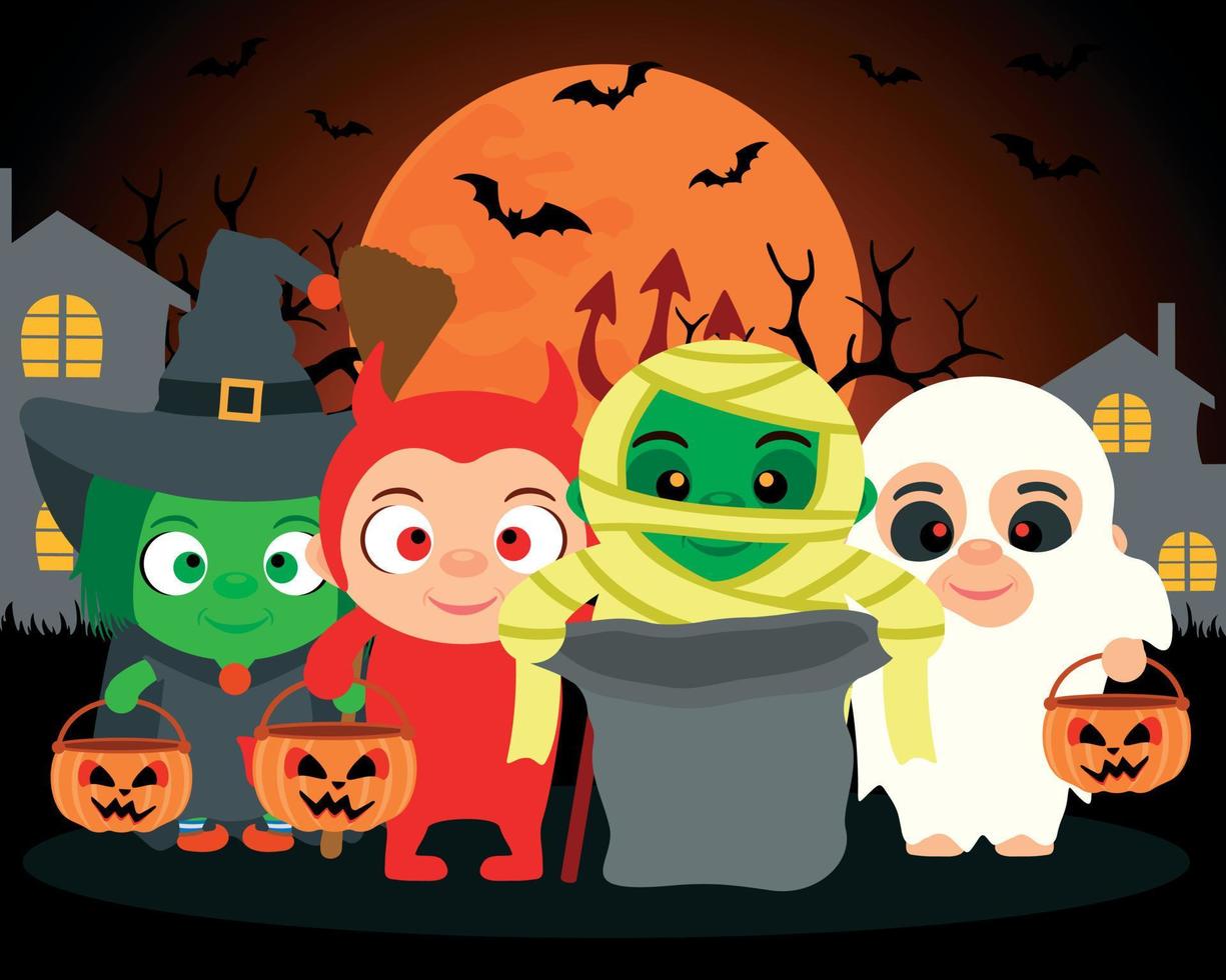 gostosuras ou travessuras, fundo vector halloween com crianças