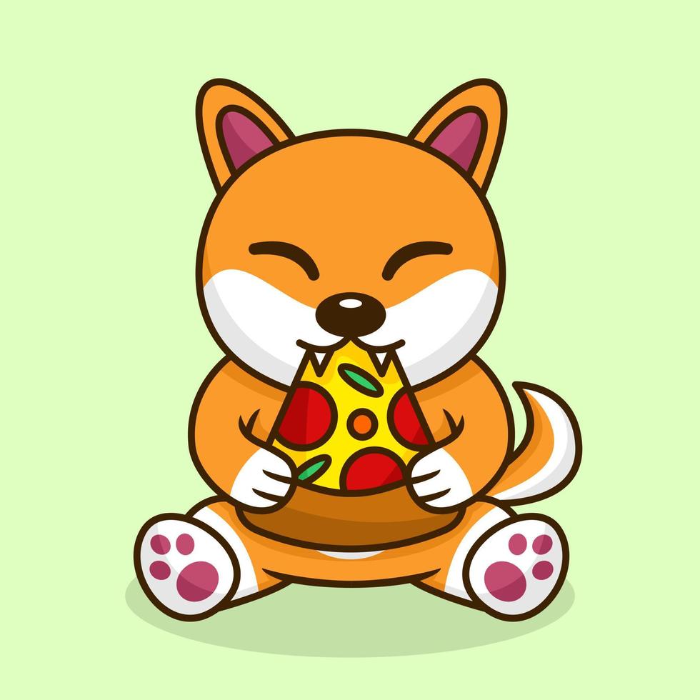 ilustração vetorial de cachorro fofo premium comendo pizza vetor