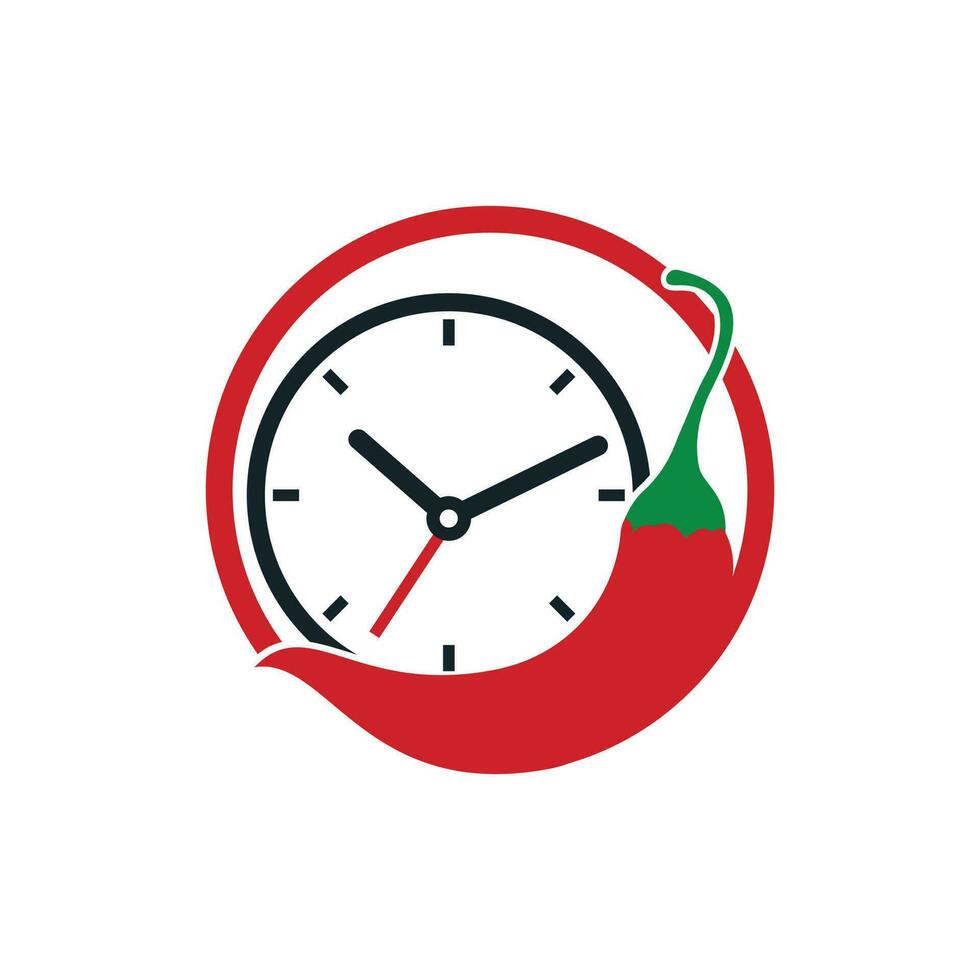 modelo de design de logotipo de vetor de tempo picante. pimentão com design de vetor de ícone de relógio