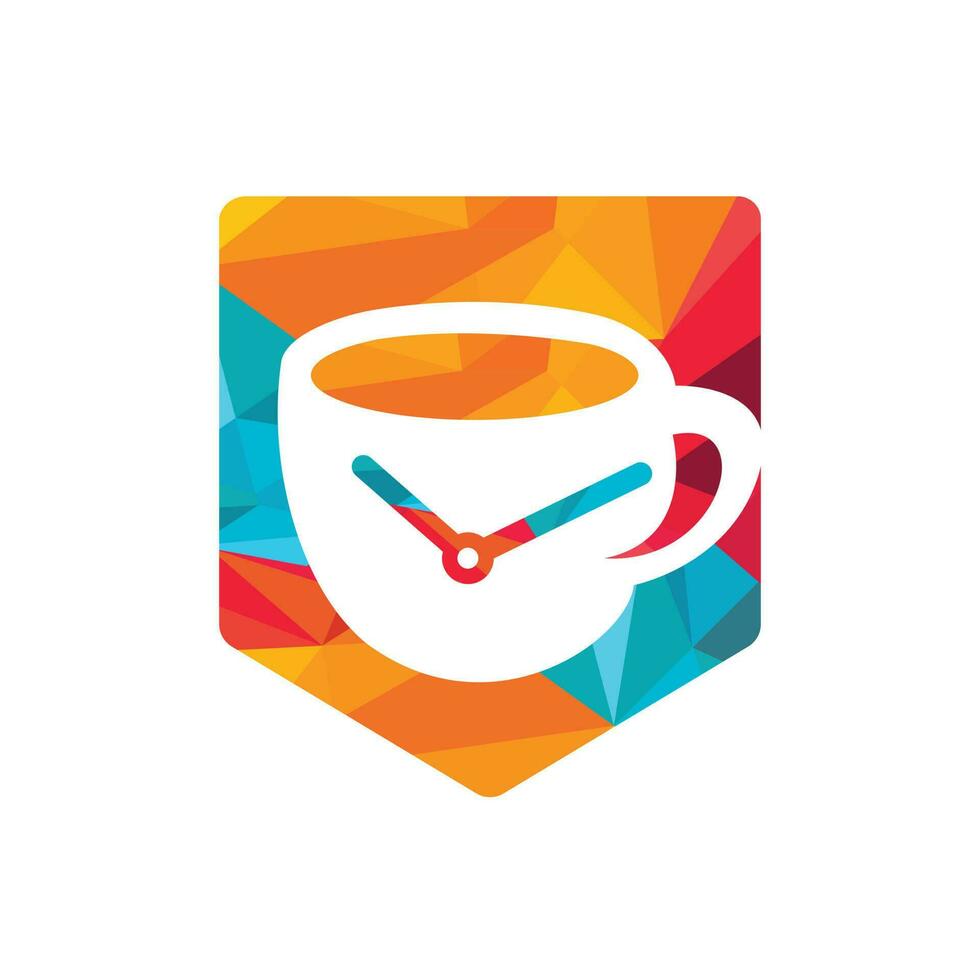design de logotipo de vetor de hora do café. design de conceito de relógio de ponto de xícara de café.