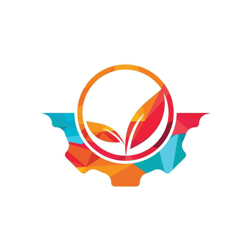 design de logotipo de vetor de folha de engrenagem. conceito abstrato para tema de ecologia, energia eco verde, tecnologia e indústria.