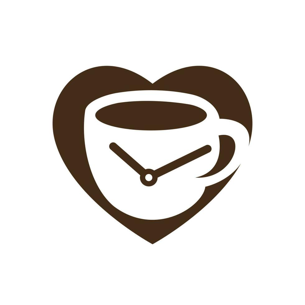 design de logotipo de vetor de hora do café. design de conceito de relógio de ponto de xícara de café.