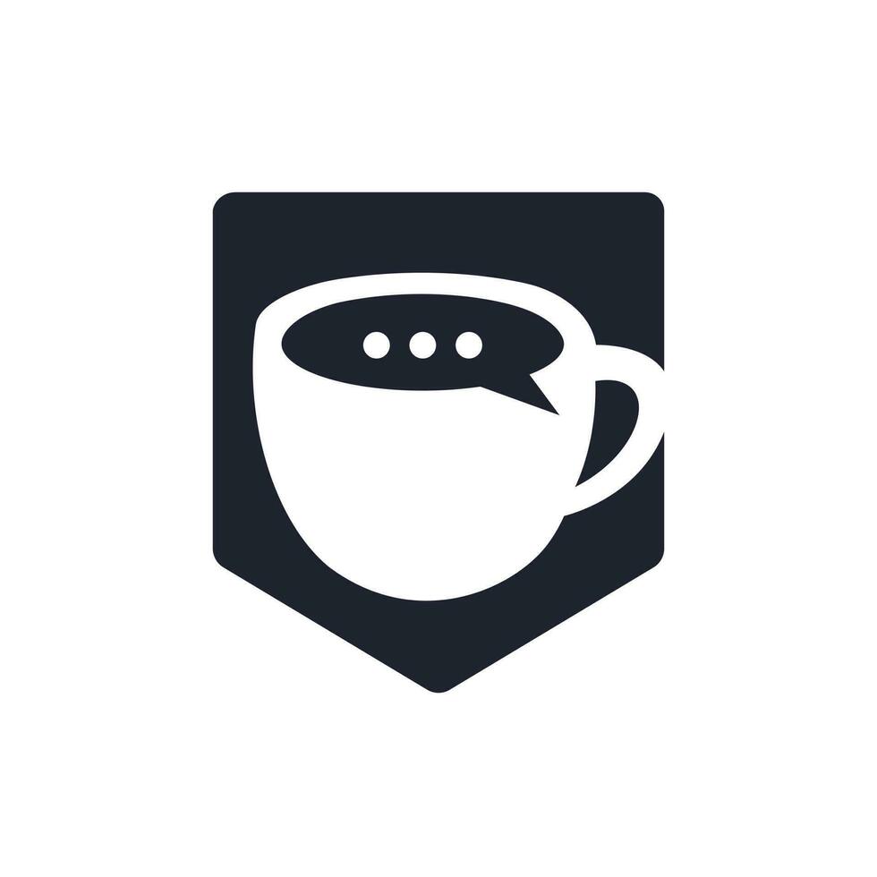 design de logotipo de vetor de conversa de café. xícara de café com design de vetor de ícone de bate-papo de bolha.