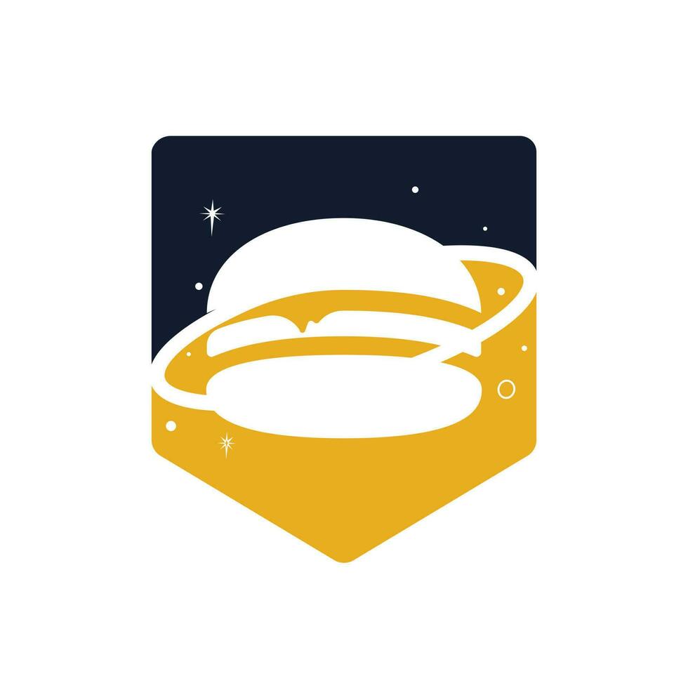 design de logotipo de vetor do planeta hambúrguer. café de comida e conceito de logotipo de restaurante.