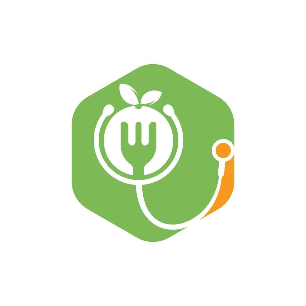 modelo de design de logotipo de vetor de alimentos médicos. estetoscópio e conceito de logotipo de dieta alimentar saudável.