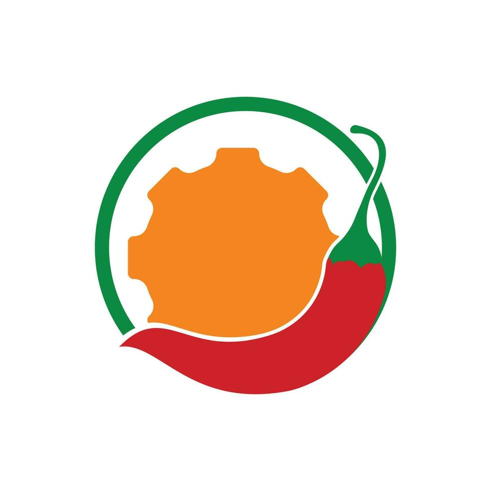 conceito de logotipo de vetor de mecanismo picante. modelo de design de logotipo de engrenagem de pimentão.