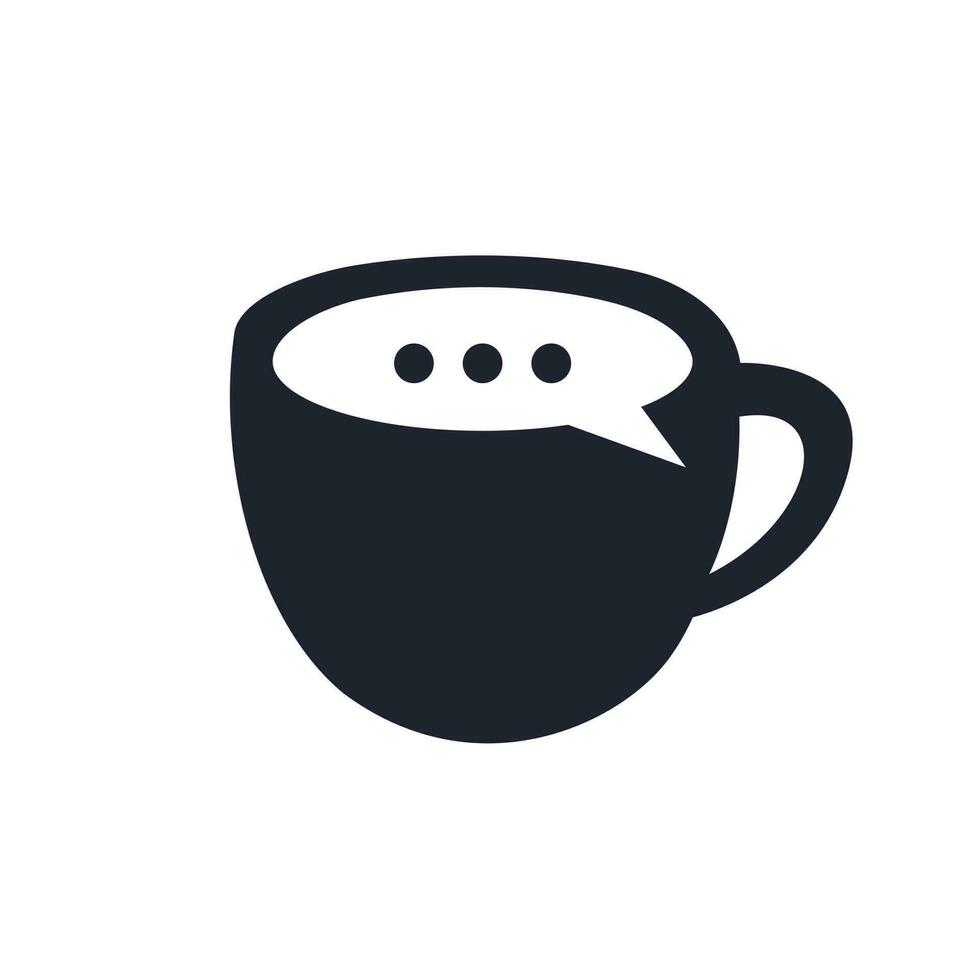 design de logotipo de vetor de conversa de café. xícara de café com design de vetor de ícone de bate-papo de bolha.