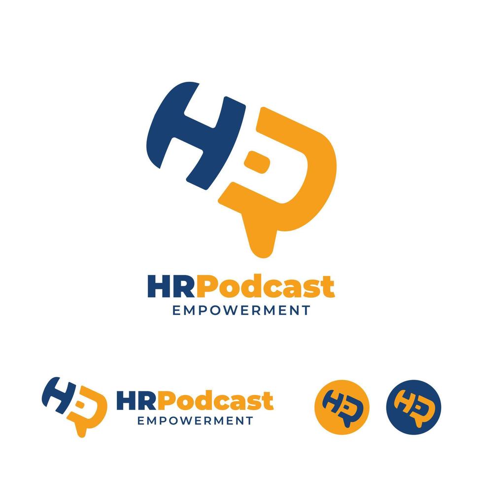 logotipo de podcast de recursos humanos com inicial em forma de microfone vetor