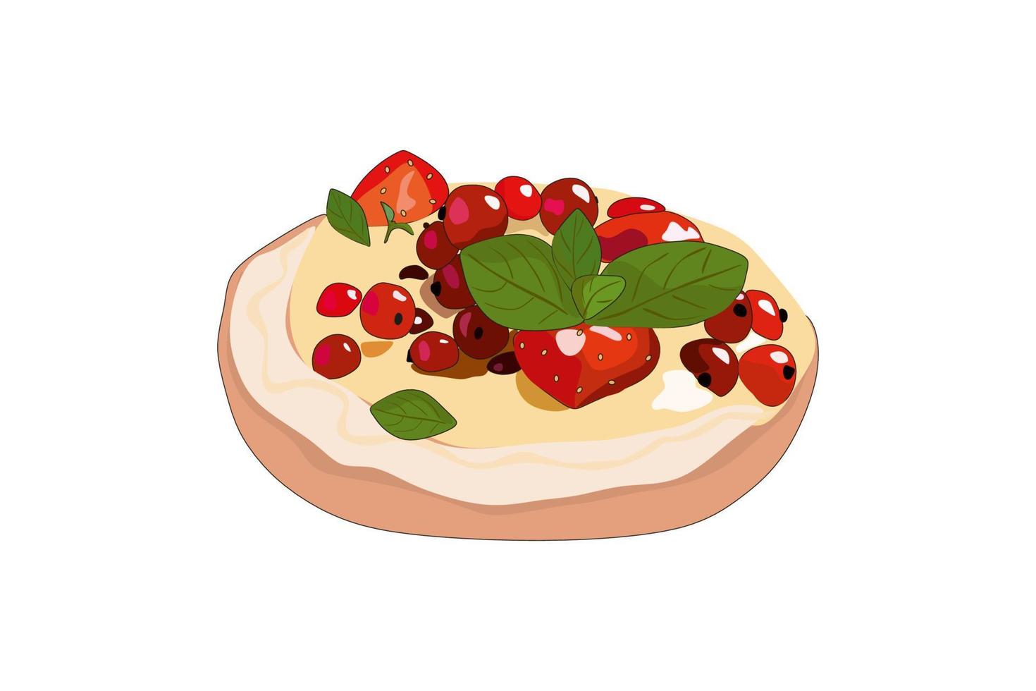 delicioso bolo com creme, frutas e hortelã. ilustração vetorial. vetor