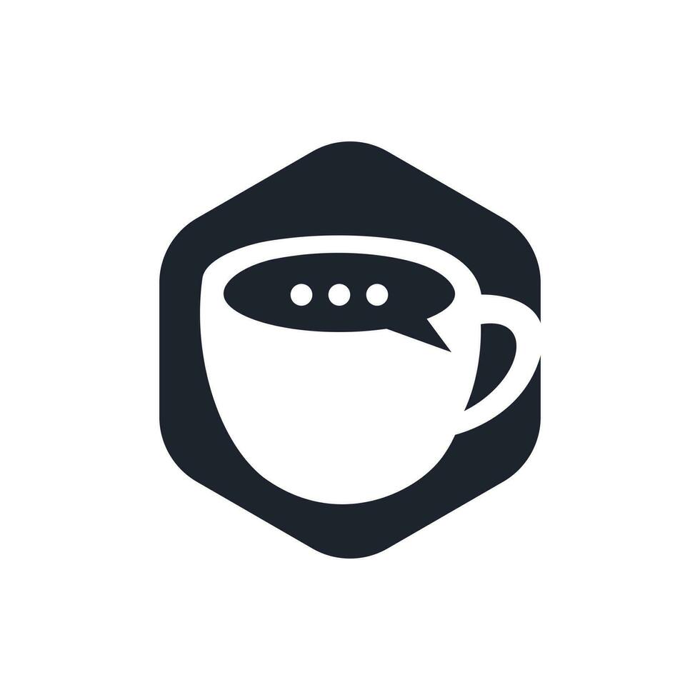 design de logotipo de vetor de conversa de café. xícara de café com design de vetor de ícone de bate-papo de bolha.