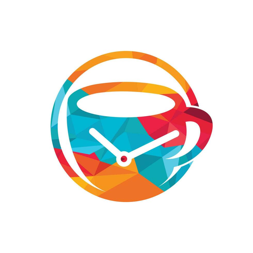 design de logotipo de vetor de hora do café. design de conceito de relógio de ponto de xícara de café.