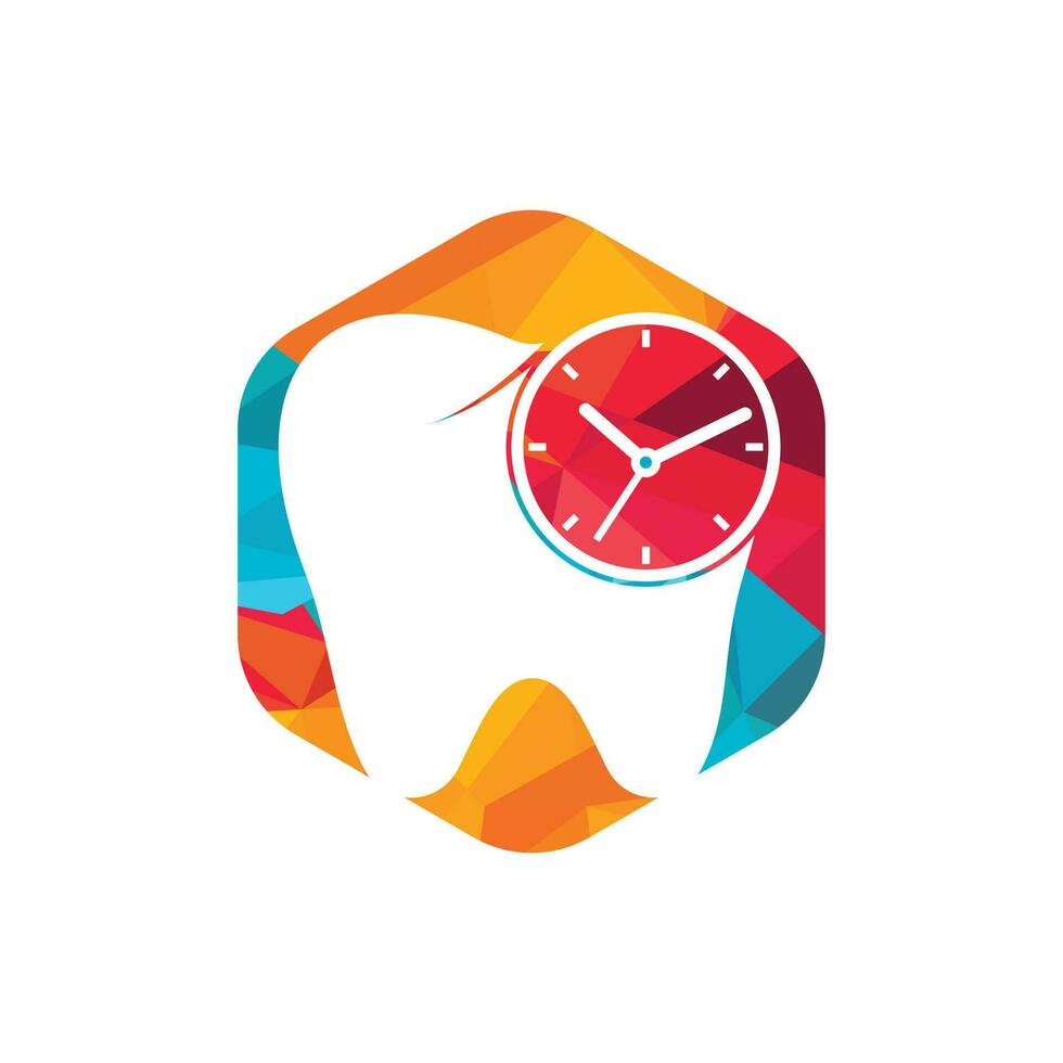 modelo de design de logotipo de vetor de tempo odontológico. design de ícone de dente e relógio humano.