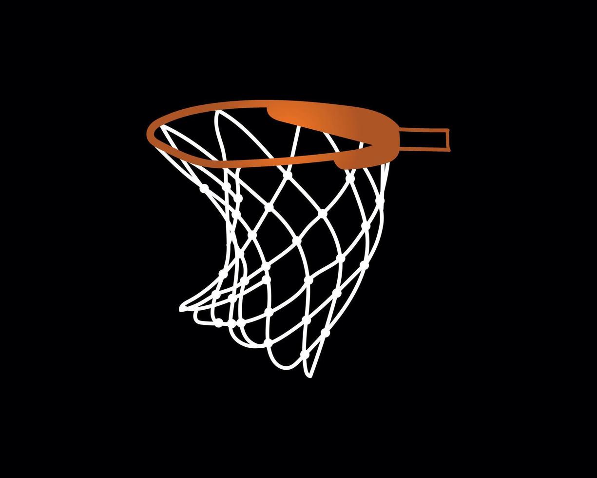 cesta de basquete preta desenhada à mão com rede, gol de basquete, cesta de basquete em fundo branco vetor