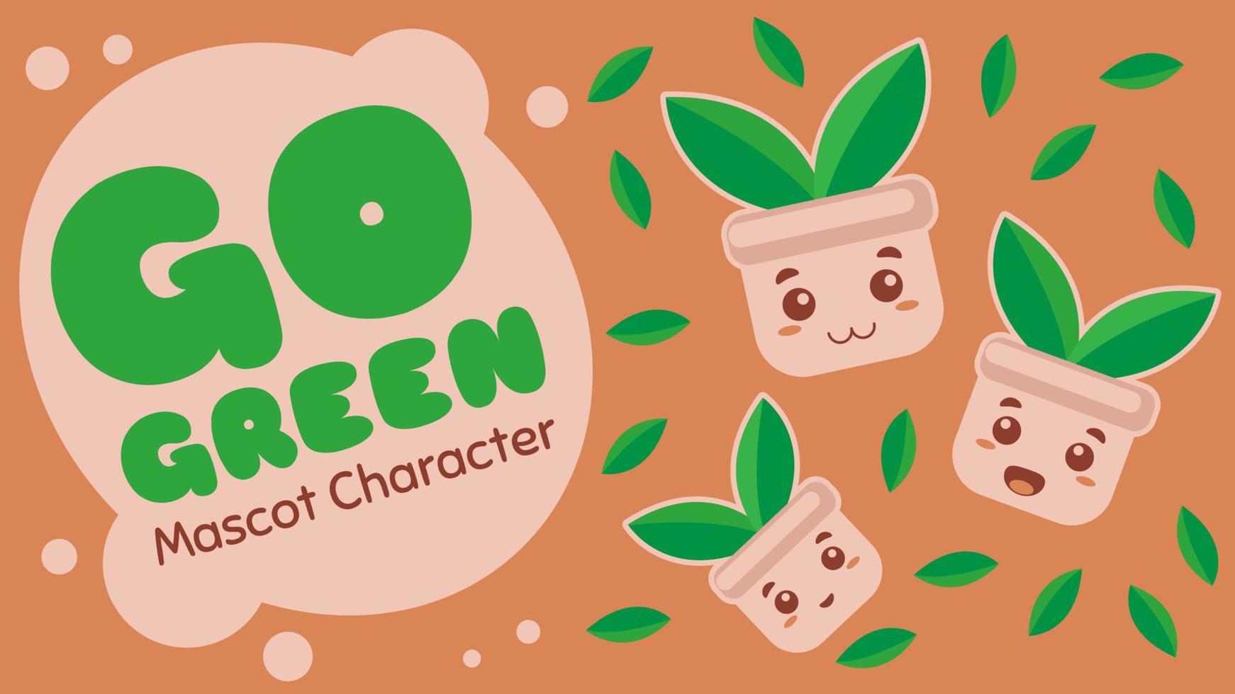 ilustração vetorial design gráfico personagem de desenho animado de mascote verde no estilo de arte kawaii doodle. adequado para o tema ambiental. vetor