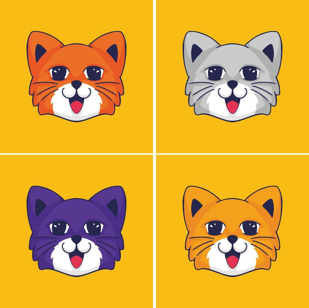 coleção vetorial de ilustrações de desenhos animados de gato, ícones, avatares. design de banner vetor