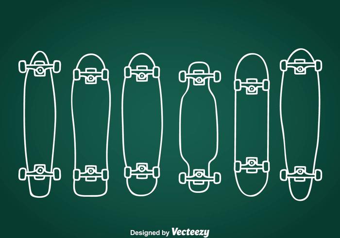 Ícones desenhados a mão Longboard vetor