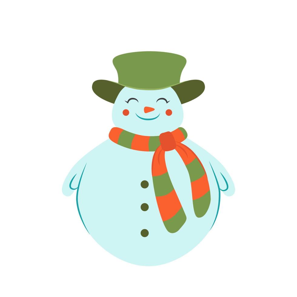 boneco de neve com uma ilustração vetorial de cachecol e chapéu. design plano de natal vetor