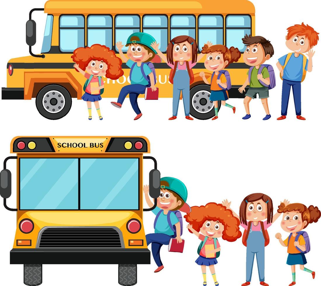 ônibus escolar com desenhos animados de alunos vetor