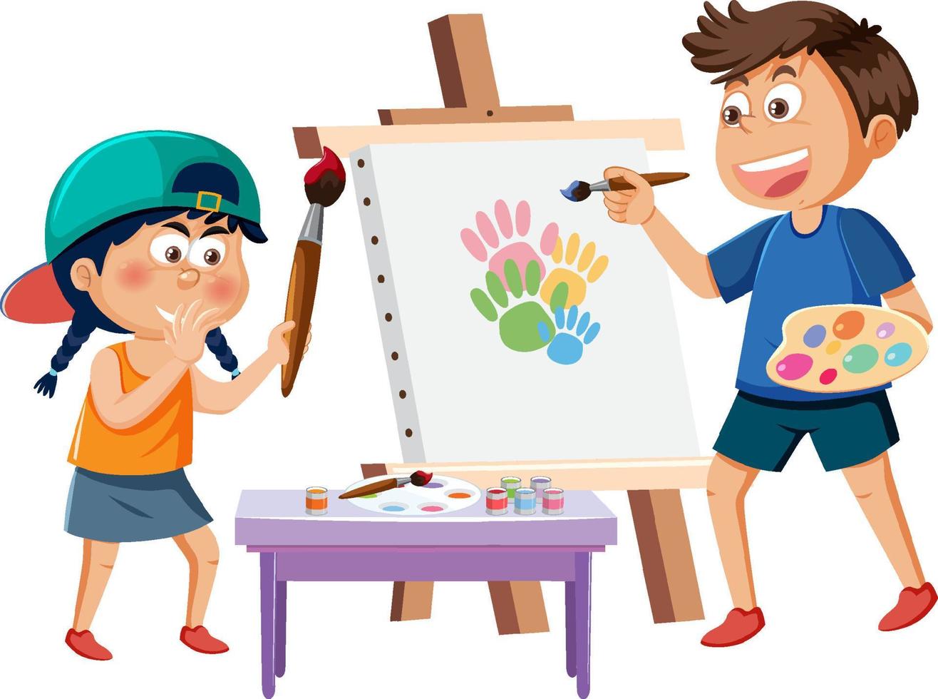 crianças pintando em tela vetor