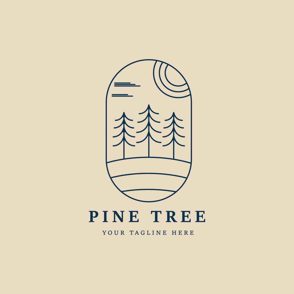 logotipo, ícone e símbolo da arte da linha de pinheiros, com design de ilustração vetorial de emblema vetor