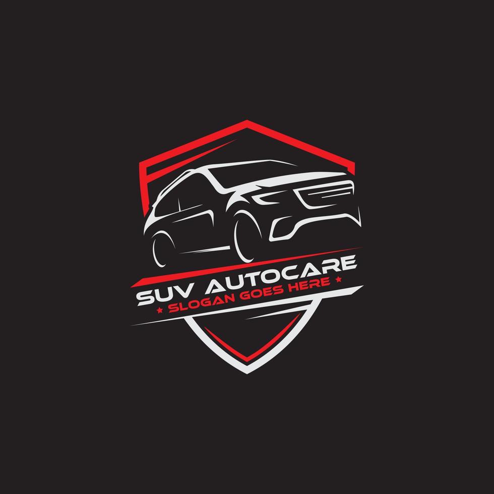 projetos de escudo de logotipo de auto cuidado de carro suv, logotipo retrô vintage para modificação automotiva ou de carro vetor