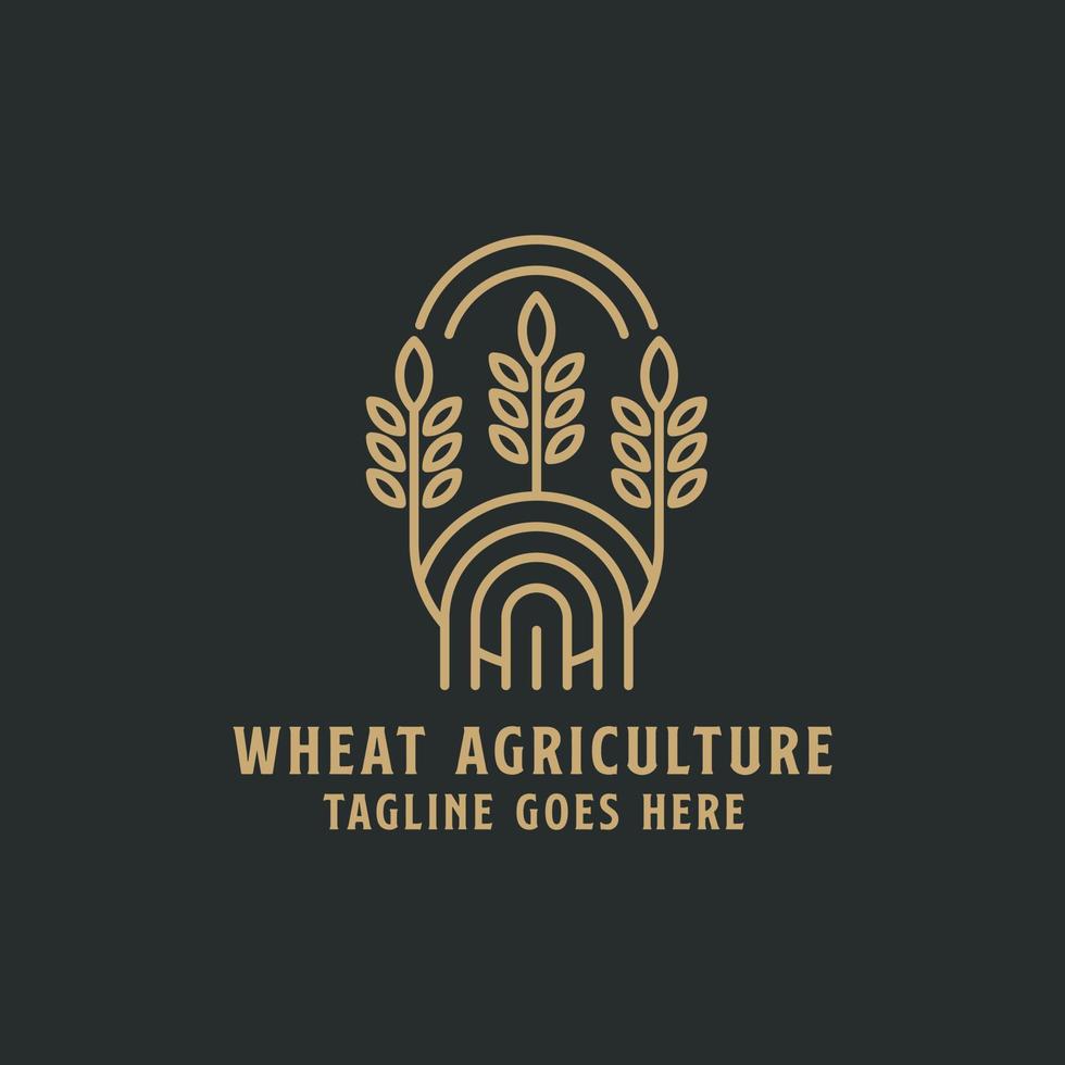 inspiração de logotipo de agricultura de fazenda de trigo de arte de linha, ilustração vetorial de monograma botânico vetor
