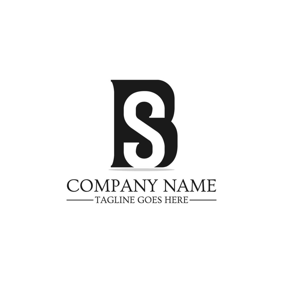 vetor de logotipo minimalista letra inicial bs com fundo preto e branco de silhueta isolado