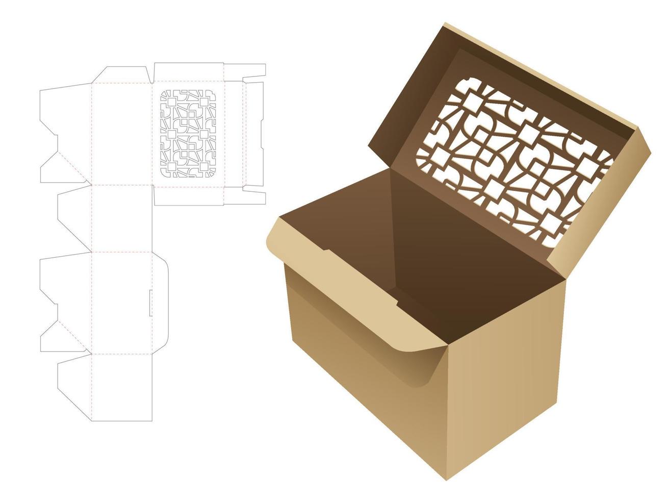 caixa de doces com ponto de bloqueio automático e modelo de corte e vinco de padrão estampado e maquete 3d vetor