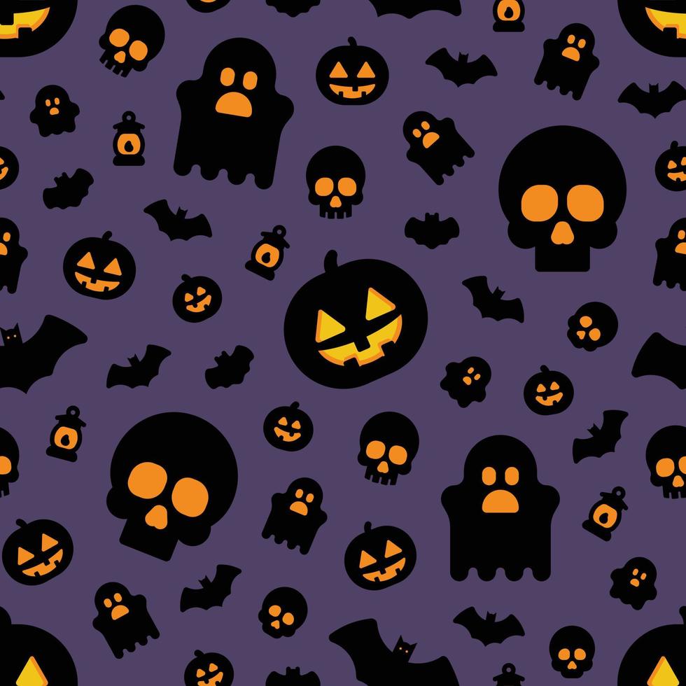 assustador padrão de halloween sem costura com jack-o-lanterna em fundo roxo vetor