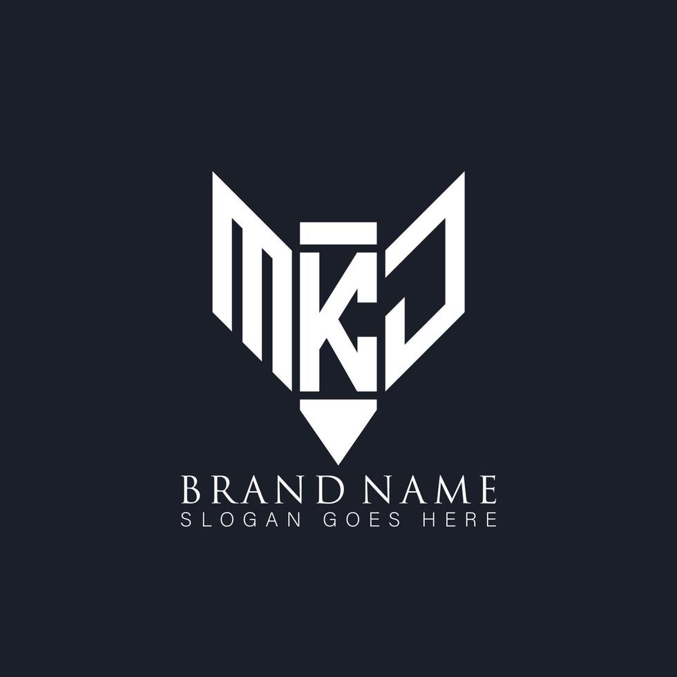 design de logotipo de letra mkj em fundo preto. mkj criativo monograma lápis livro letras iniciais conceito de logotipo. mkj design de logotipo de vetor abstrato plano moderno exclusivo.
