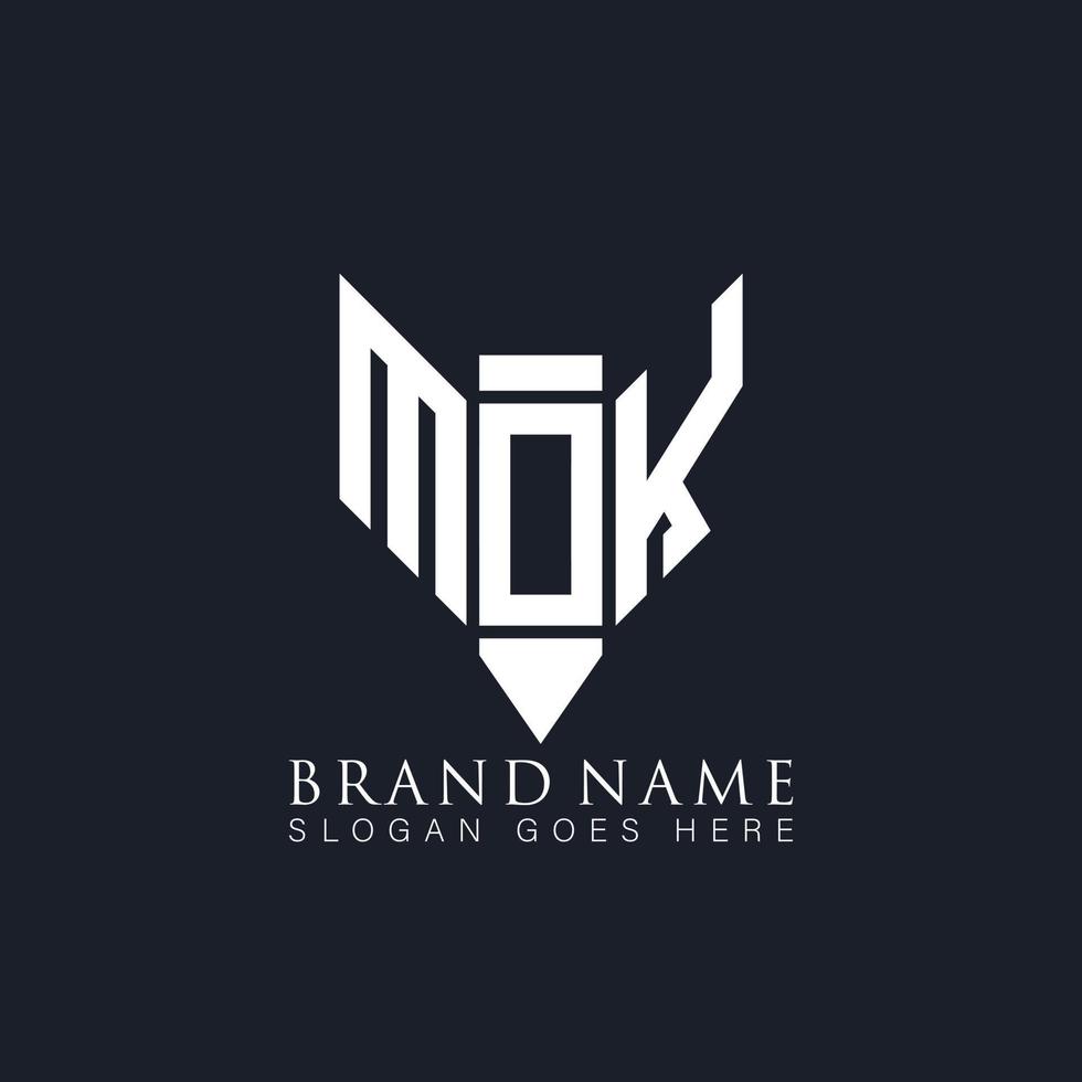 design de logotipo de carta mok em fundo preto. conceito de logotipo de letra de letras de lápis de monograma criativo mok. mok design de logotipo de vetor abstrato plano moderno exclusivo.