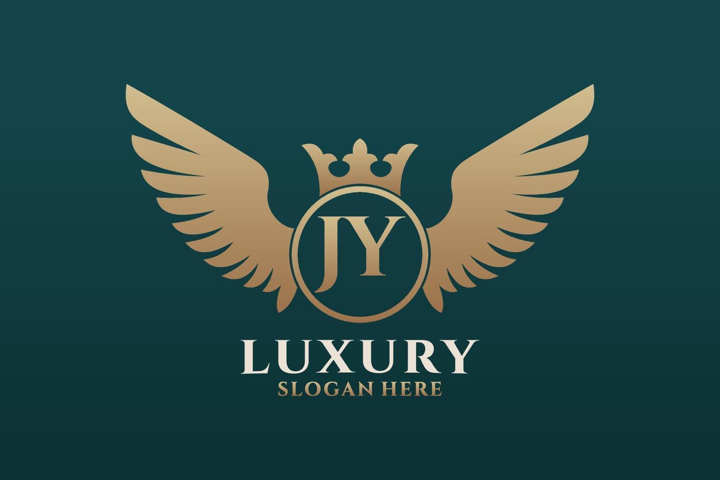 luxo royal wing letter jy crest gold color logo vector, logotipo da vitória, logotipo da crista, logotipo da asa, modelo de logotipo vetorial. vetor