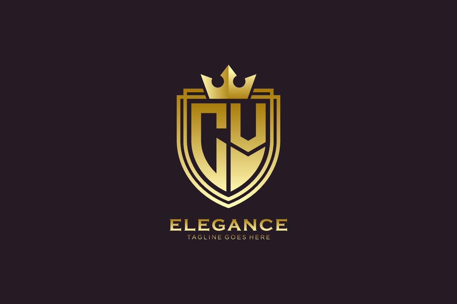 logotipo de monograma de luxo elegante cv inicial ou modelo de crachá com pergaminhos e coroa real - perfeito para projetos de marca luxuosos vetor