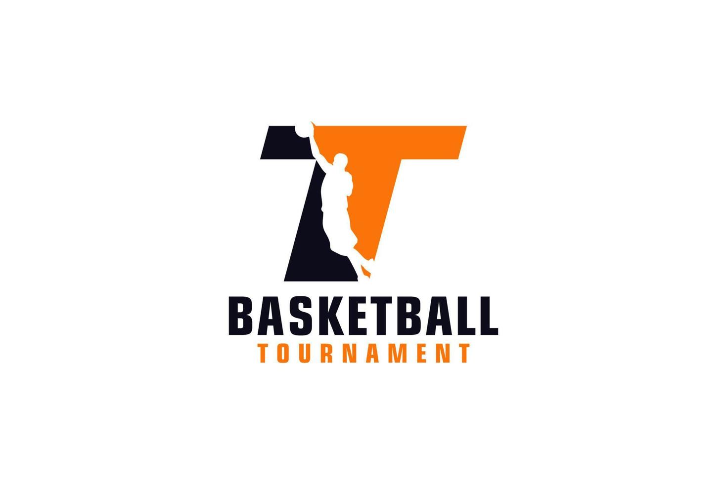 letra t com design de logotipo de basquete. elementos de modelo de design vetorial para equipe esportiva ou identidade corporativa. vetor