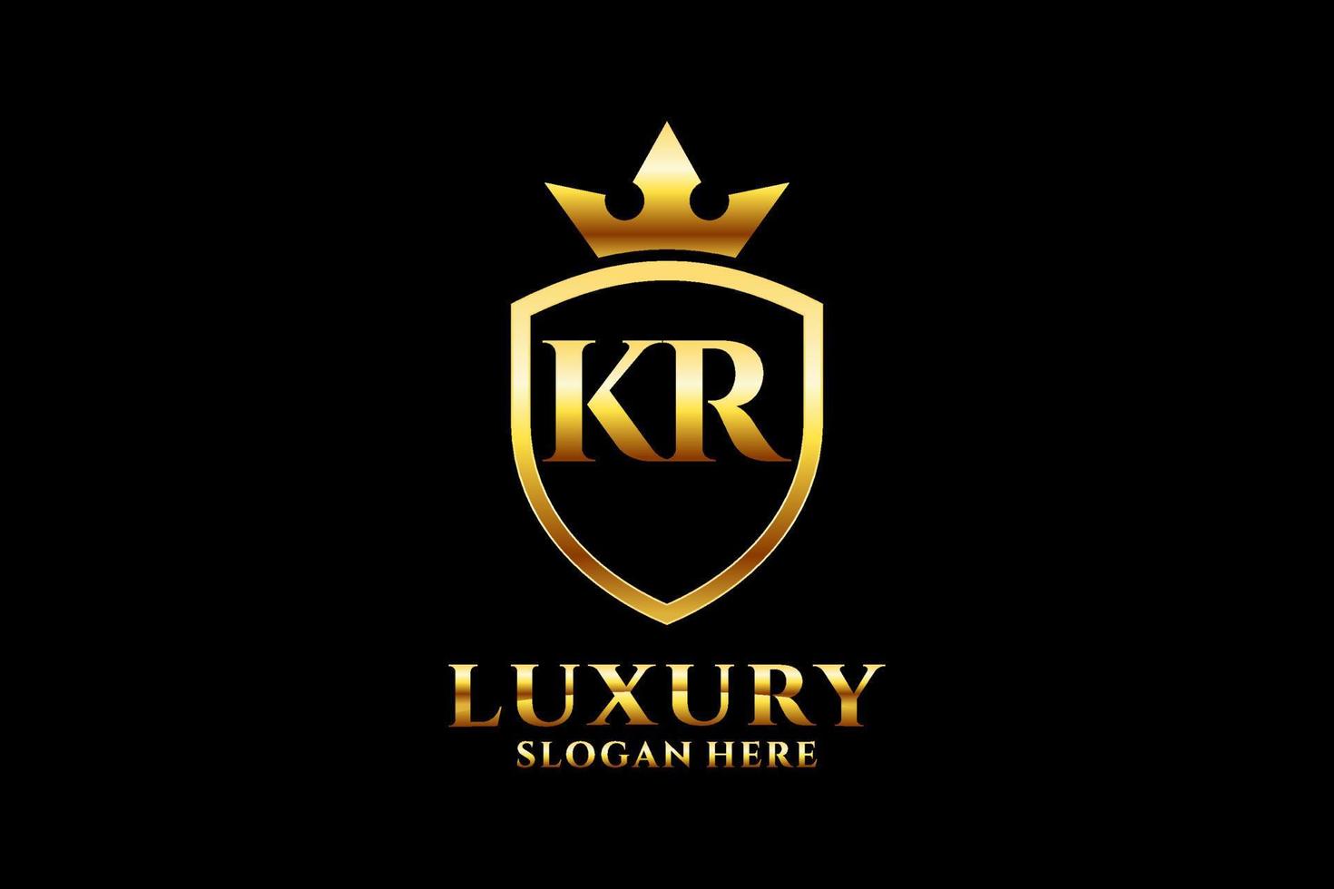 logotipo de monograma de luxo elegante inicial kr ou modelo de crachá com pergaminhos e coroa real - perfeito para projetos de marca luxuosos vetor