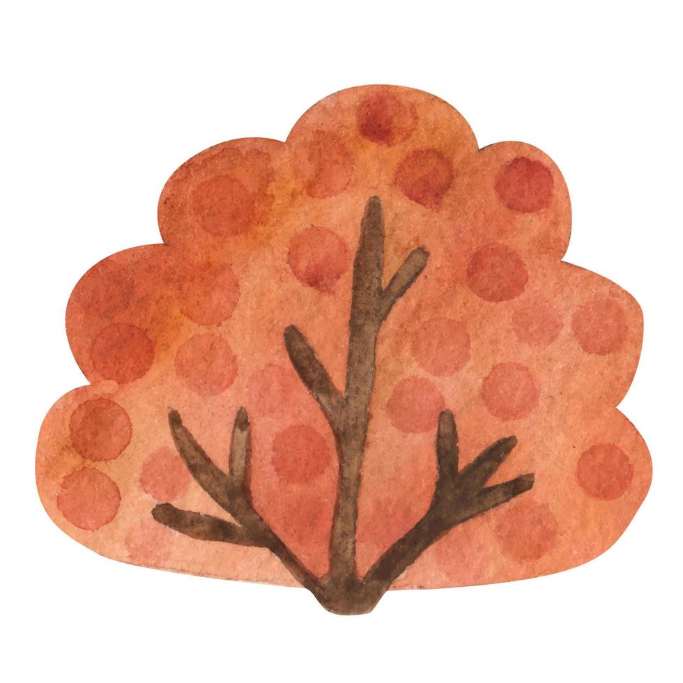 desenho em aquarela de árvores de outono, arbustos e folhagem decídua, vermelha e amarela, elementos naturais isolados, ilustração desenhada à mão vetor