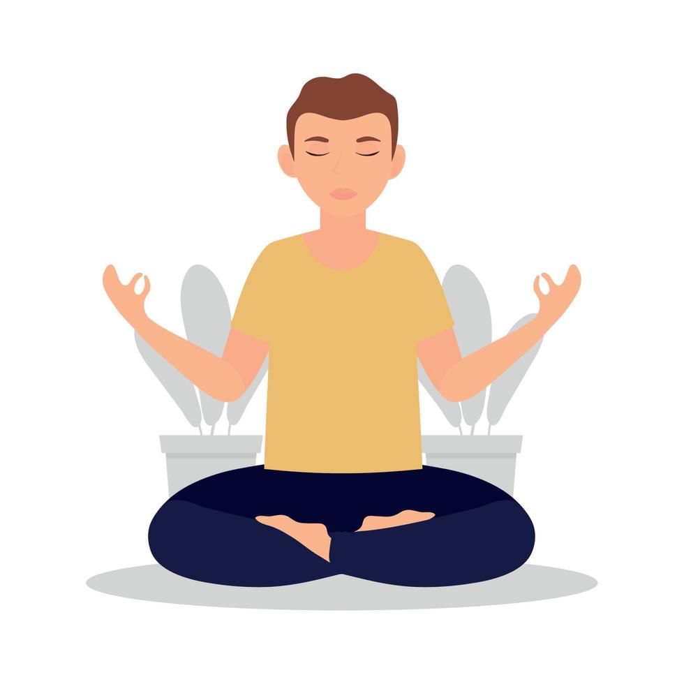 jovem fazendo meditação yoga vetor