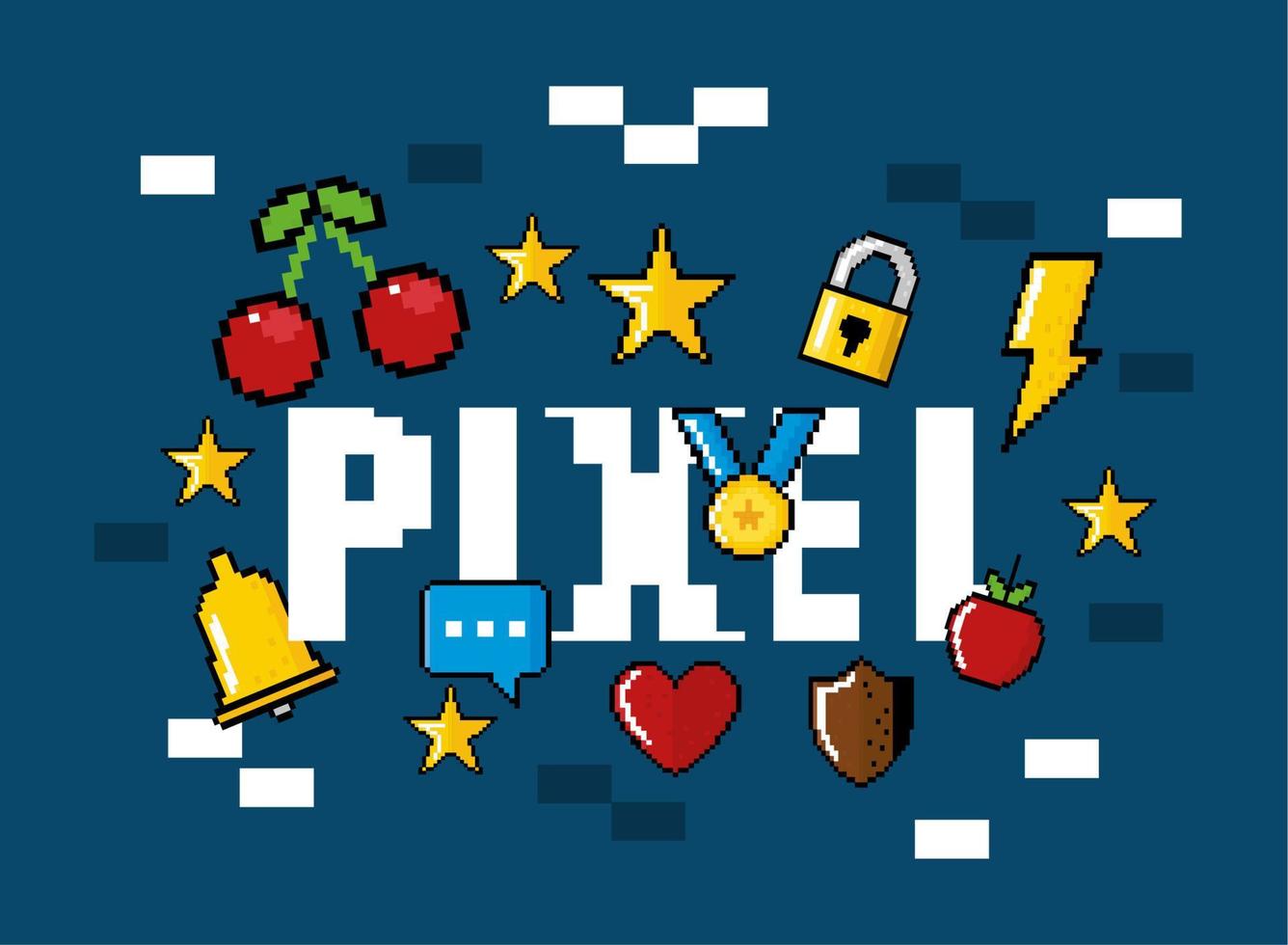 letras e ícones de pixel vetor