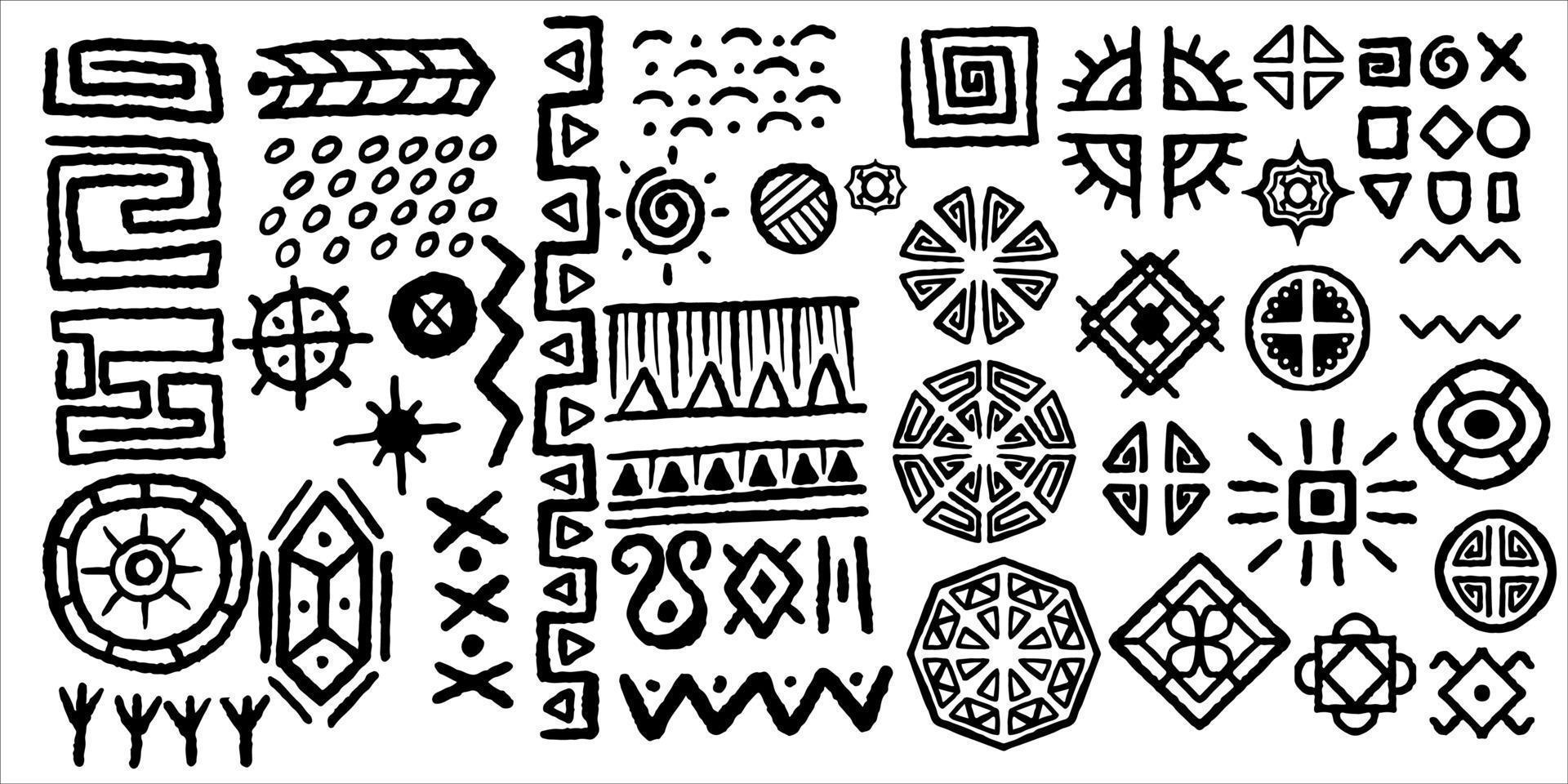 mão desenhada conjunto de desenho tribal indiano isolado no fundo branco. vetor