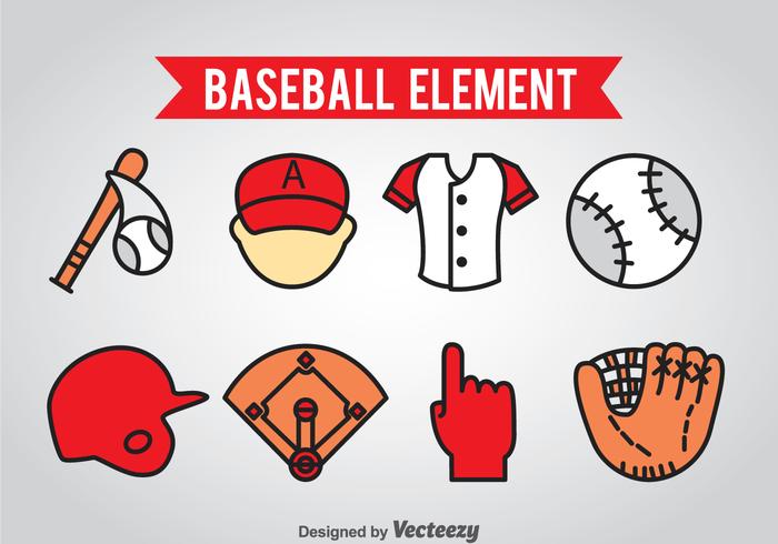 Vector de ícones de elementos de basebol