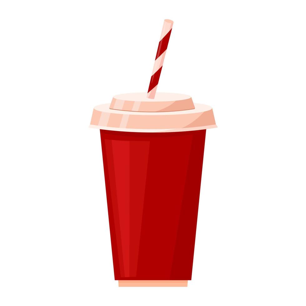 copo de refrigerante em estilo cartoon. copo vermelho para refrigerante ou bebida fria. copo de refrigerante descartável. comida lixo de cinema. vetor