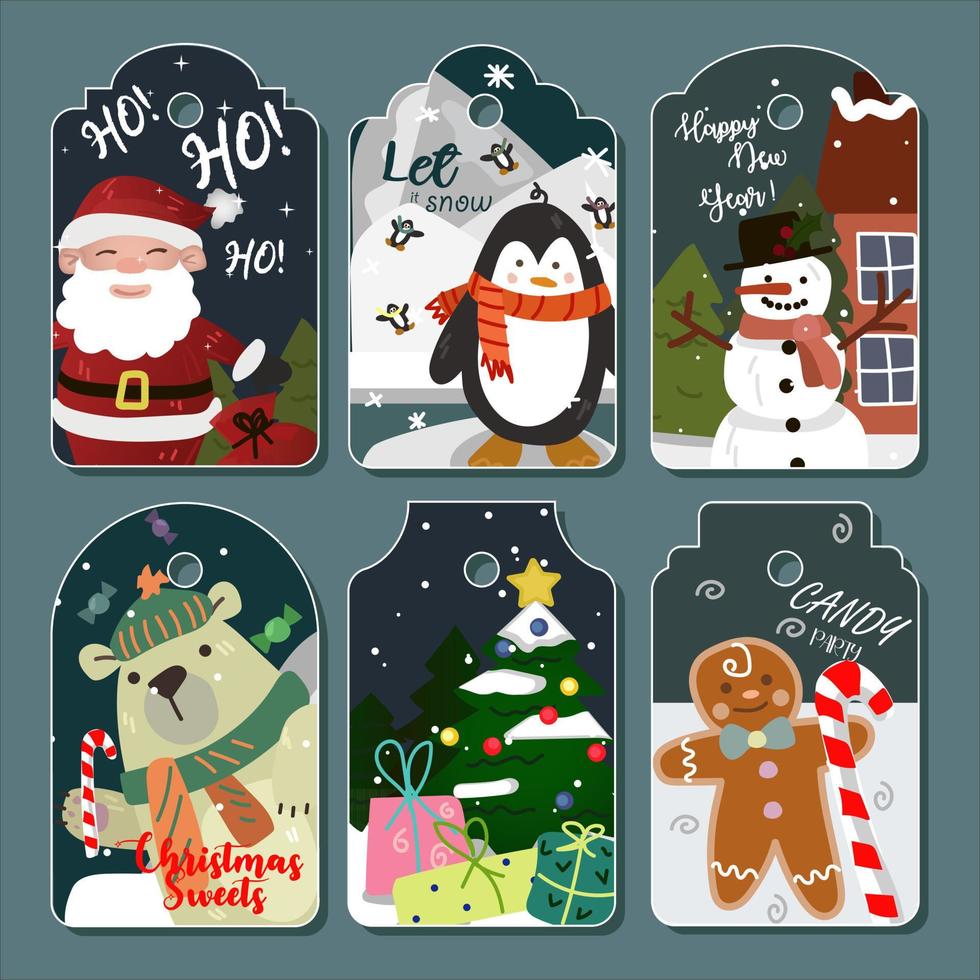 um conjunto de etiquetas de presente de natal com elementos decorativos. tema de natal, cartões postais, impressão vetor