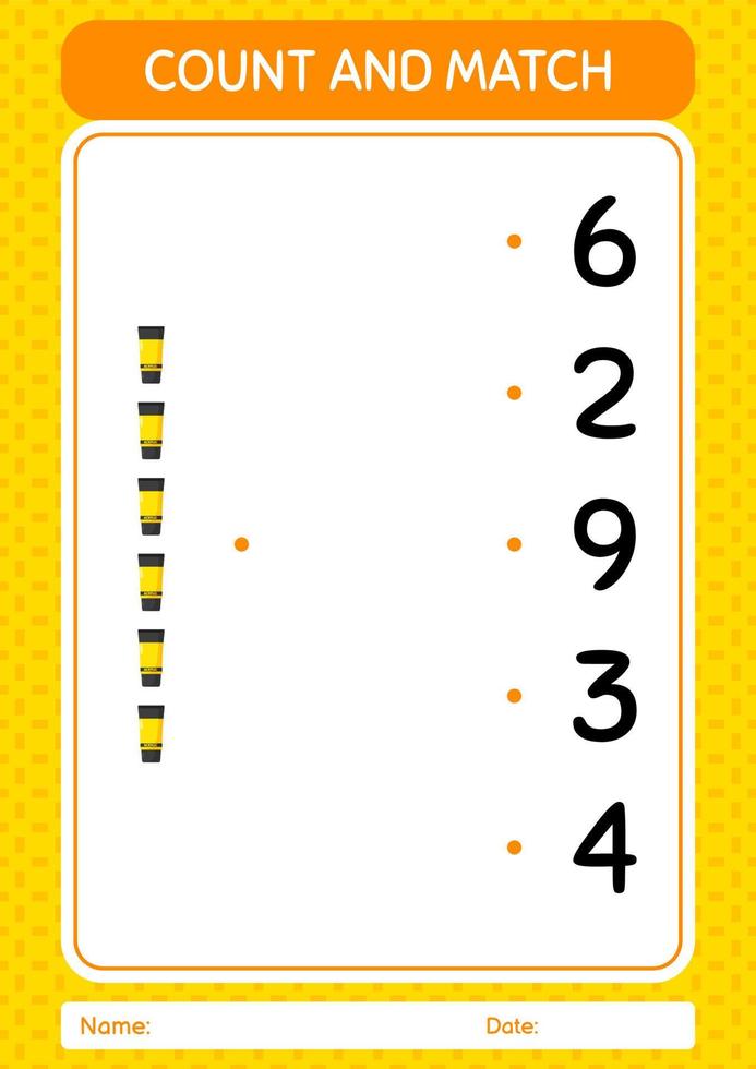 contar e combinar jogo com tinta acrílica. planilha para crianças pré-escolares, folha de atividades para crianças vetor