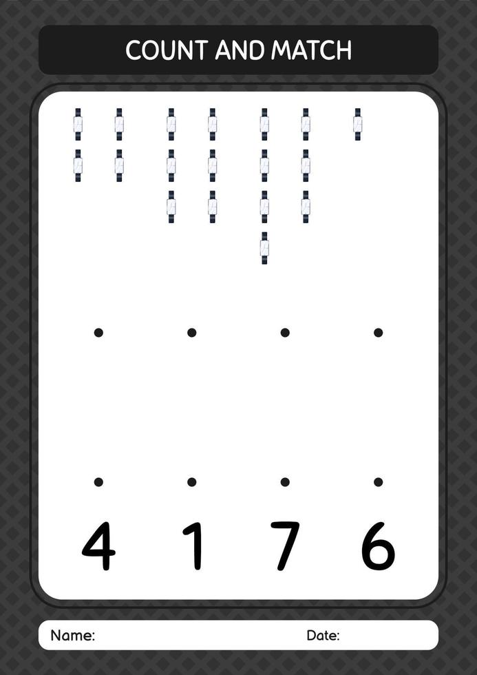 contar e combinar o jogo com o relógio. planilha para crianças pré-escolares, folha de atividades para crianças vetor