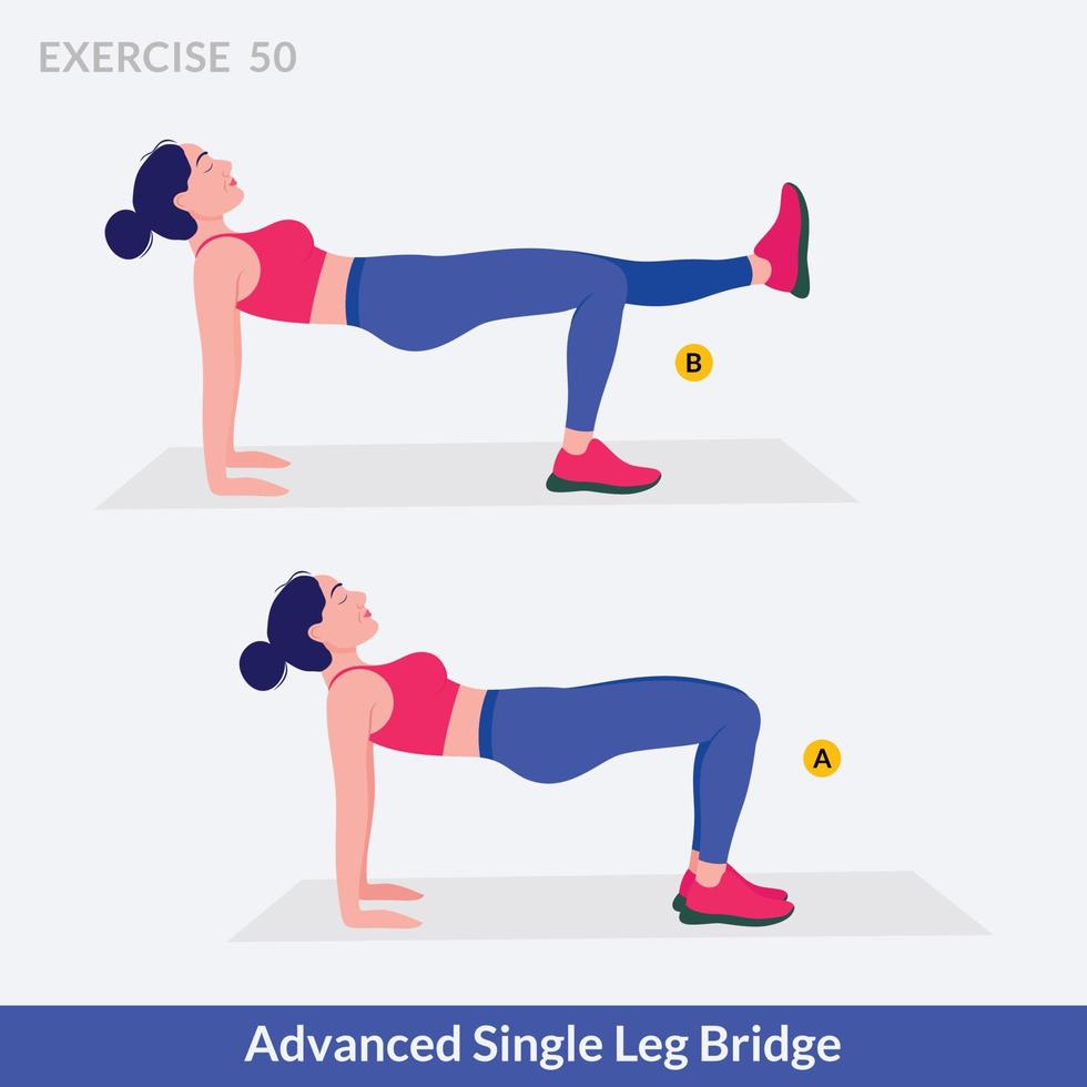 exercício de ponte de perna única, fitness de treino de mulher, aeróbica e exercícios. vetor