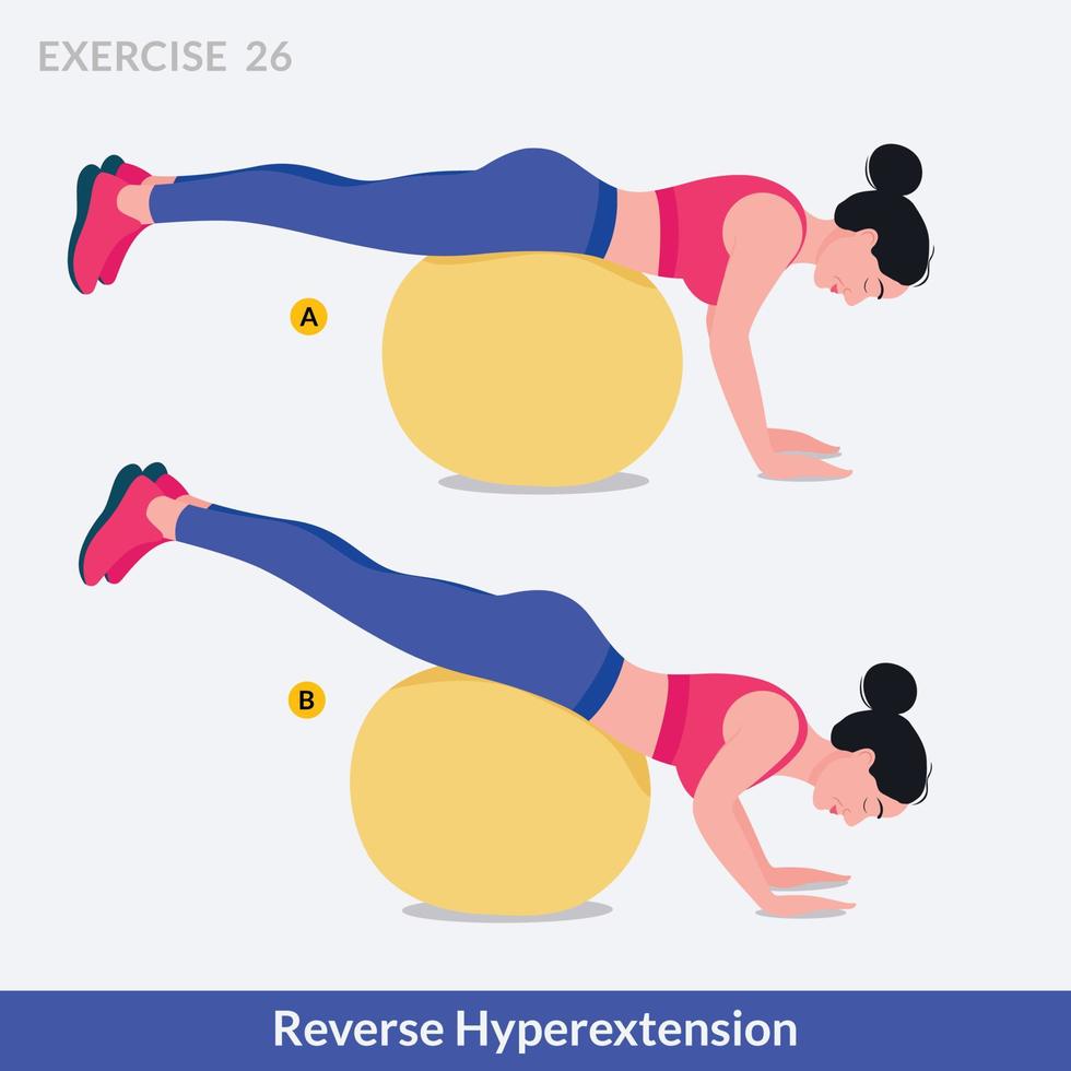 exercício de hiperextensão reversa, fitness de treino de mulher, aeróbico e exercícios. vetor